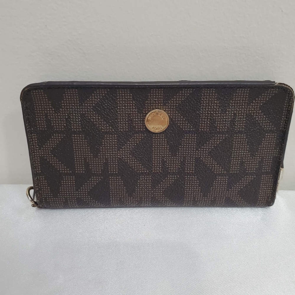 Michael Kors Brown Logo Continental Zip Wallet